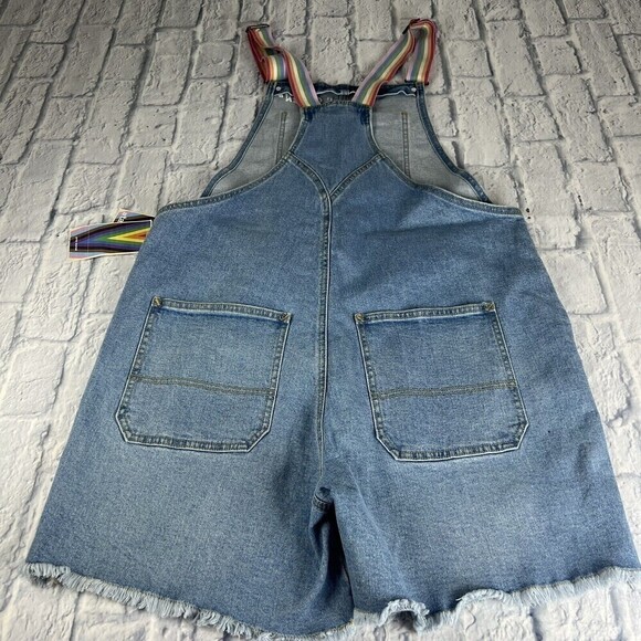 Take Pride Adult Gender Rainbow Denim Shortalls Jumpsuit Large Denim Overalls - Picture 5 of 16
